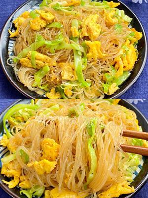 10分钟家常菜，巨好吃的包菜粉丝炒鸡蛋的做法 步骤3