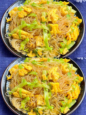 10分钟家常菜，巨好吃的包菜粉丝炒鸡蛋的做法 步骤4