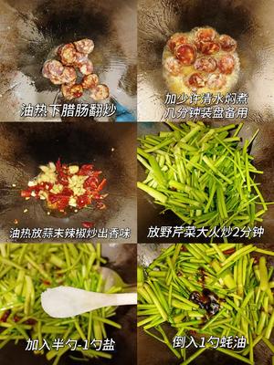 野芹菜炒麻辣腊肠Ｉ春日限定菜香辣下饭巨好吃的做法 步骤2