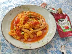 番茄鸡蛋炒腐竹毛豆的做法 步骤8