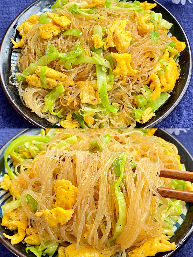 10分钟家常菜，巨好吃的包菜粉丝炒鸡蛋